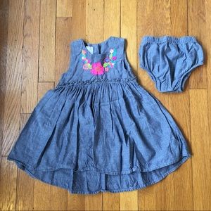 Chambray Dress & Bloomers W/ Embroidery (18-24M)
